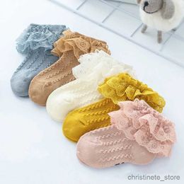 Kids Socks Spring Summer Thin Cotton with Lace Ruffles Socks Korean Cute Princess Stitch White Floor Socks for Girls Baby Newborn Kids R231204