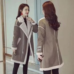 Womens Fur Faux Imitation Lamb Coat One Deerskin Velvet CottonPadded Jacket Long Winter Korean Padded Outwear Female 231202