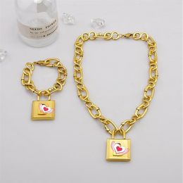 women's vintage old golden letter lock pendant necklace clavicle chain thick chain bracelet fast delivery234t