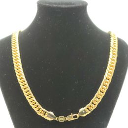 Super Cool Chain Fashion 24k Yellow Solid Fine Gold Double Curb Cuban Link Necklace Mens 600MM 10MM260U