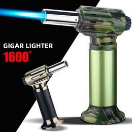 1600° Melting Point Outdoor Windproof Butane No Gas Lighter Turbo Torch Blue Flame Jet Metal Loop Use BBQ Cooking Jewelry Pointer