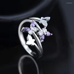 Cluster Rings Garilina Simple Fashion Jewellery Wholesale Silver Colour Purple Cubic Zirconia Butterfly Ring For Women AR2292