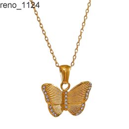 Fashion Titanium Steel Set With Diamonds Gold Butterfly Pendent Necklace Femme Wholesale