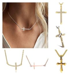 18k Gold Plated Titanium Steel Cross Necklace For Men And Women Pendant Choker Necklaces Angel Wing Silver Color Tiny Dainty Chain Birthday Gift Bijoux Collier