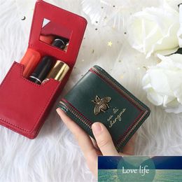 Lipstick Pack Mini Portable First Layer Cowhide With Mirror Cosmetic Bag Lipstick Case Soft Japanese And Korean Storage Box The fa2752