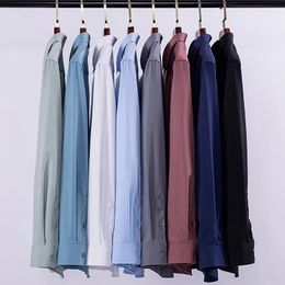 Men's Dress Shirts Quality Long Sleeved Bamboo Fibre Mens Shirt Solid Stretch Male Social Office Business Casual Regular S-8XL