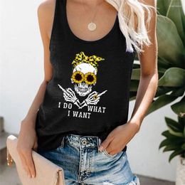 Women's Tanks Seeyoushy Funny Women Tank Tops I Do What Want Sunflower Skull Print Top Harajuku Fashion Vest Camiseta Tirantes Mujer