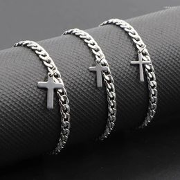 Charm Bracelets 2023 Luxury Jesus Cross Pendant Stainless Steel Cuban Chain Women Bracelet Charms Wrist Wear Jewellery Gift For Girl Friend