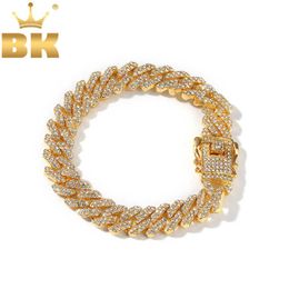 THE BLING KING 12mm Bling S-Link Miami Cuban Bracelets Gold Color Full Iced Rhinestones Hiphop Mens Bracelet Fashion Jewelry H0903233D