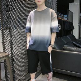 Men's Tracksuits Summer Sets Sportwear T-Shirt Shorts 2PCS Male Hip Hop Gradient Color Streetwear Loose Men Suits Lowest Price