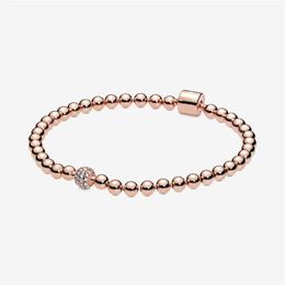 100% 925 Sterling Silver Rose Gold Beads & Pave Bracelet Fashion Wedding Engagement Jewellery Accessories For Women Gift302H