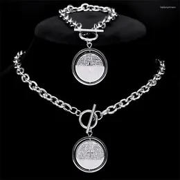 Pendant Necklaces Hip Hop Bible Verse Cross Necklace Bracelet For Women Men Stainless Steel Silver Colour Spanish Christian Chain Jewellery Set