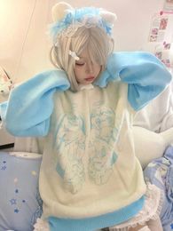 Women's Sweaters Ruibbit Arrivals Japanese Kawaii White Blue Harajuku Style Knit Sweater Women Y2k Pullovers Hooded