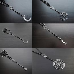 Chains Satan Lucifer Lilith Rosary Necklace Alternative Gothic Minimalist Witch Black Amulet Pentagram Witchcraft MoonChains244G