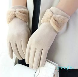Fingerless Gloves Winter Bow knot Women s Touch Screen Elegant Plus Velvet Mittens Stretch Glove