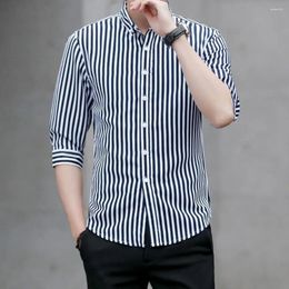 Men's Casual Shirts Fashion Turn-down Collar Skin-touching Slim Fit Striped Print Shirt Top 3D Cutting Dating Garment