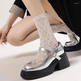 Dress Shoes Women's Mary Jane Fashionable Silver Shallow Buckle High Heels Autumn Platform Ladies Sexy Banquet Cosplay