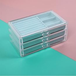 Jewelry Pouches Bags Clear Acrylic Jewellery Storage Box Women 3 Drawers Velvet Organiser Earring Bracelet Necklace Rings Case Ho199z