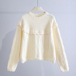 Women's Sweaters Vintage Lace Solid Knitted Women Sweater Pullovers Autumn Short Empired Long-Sleeved Female Pulls Tops