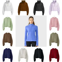 womens jacket quick-dry sports fashion clothes yoga wear half zip long sleeve Autumn and winter yoga hoodie scuba designer sweater chothing loose short clothes