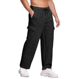 Men's Pants Men Casual Sweatpants Loose Straight Sport Fit Jogging Autumn Winter Thicken Pocket Drawstring Cargo Trousers