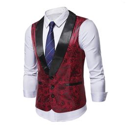 Men's Vests Mens Hipster Steampunk Suit Vest 2023 Fashion Red Paisley Sleeveless Waistcoat Men Prom Party Disco Wedding Tuxedo Gilet