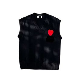 Amis Designer Sweater Top Quality Classic Embroidered Love Red Heart Sleeveless Knitted Wool Vest For Men And Women In Autumn And Winter