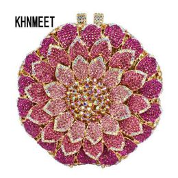 Evening Bag Laisc Pink Circular Flower Shape with Metal Diamond Ladies Clutch Party Crystal Purse Prom Pouch Sc202-b 1214318h