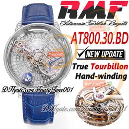 RMF AT800.30.BD Astronomia Tourbillon Mechanische Herrenuhr Iced Out Paved Baguette Diamonds Skeleton Dial Leather Strap Super Edition trustytime001Watches