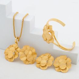 Necklace Earrings Set Bohemia Flower Jewellery For Women Gold Plated And Pendant With Bangle Ring Daily Wear Gifts