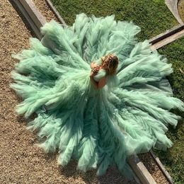 Casual Dresses Pretty Green Puffy Tulle Dress Ball Gown Prom Party Ruffled Long Po Shoot Pography Celebrity Gowns