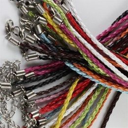 100pieces lot 3mm 17-19inch Adjustable assorted Colour Faux Braided leather necklace cord jewelry2522