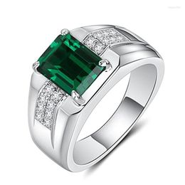 Wedding Rings USA Size 7 8 9 10 11 12 Copper Plated Silver Emerald Men Ring Fashion Square Blue Crystal Finger Jewellery Whole W240g