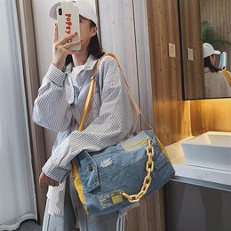 Women Hobo Totes Quality Denim Handbags Outdoor Travel Luggage Chain Large Capacity Shoulder Crossbody Bag Yoga Train Organizer282Q