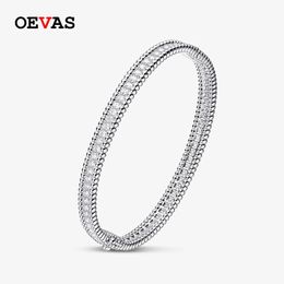 Chain OEVAS 100% 925 Sterling Silver 2mm Full Bangle For Women 18k White Gold Plated Diamond Bracelet Party Fine Jewellery 231204
