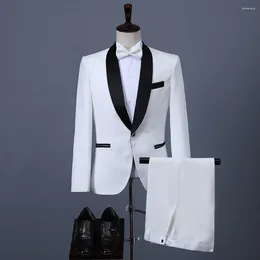 Men's Suits Black White Men Suit Groom Groomsman Wedding Party Formal Occasion Tuxedo 2 Piece Set Jackets Pants Gift Bow