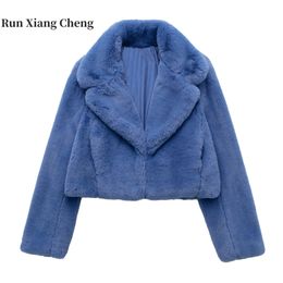 Womens Fur Faux Clothes for Women Fluffy Furry Coat Nerazzurri Short Casual Light Soft Jacket Long Sleeve Purple Blue 231202