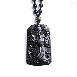 Pendant Necklaces Men Women's God Of Wealth Pendants Real Natural Obsidian Beaded Necklace Money Come Amulet Boutique JewelryP254k