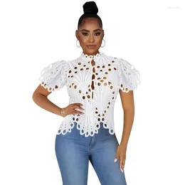 Women's Blouses 2024 Elegant Long Sleeve Hollow Out Mesh Lace Shirt Sheer See Through Top Blouse Clothing Dashiki African Shirts For Women