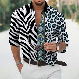 Men's Casual Shirts Fashion Shirt 3d Patchwork Leopard Print Long Sleeve For Men Clothing Handsome Lapel Tops Man Oversized Shrits