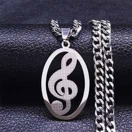 Pendant Necklaces Music Notes Stainless Steel Necklace Women Men Silver Colour Chain Oval Jewellery Chaine Acier Inoxydable N4277S06P205t