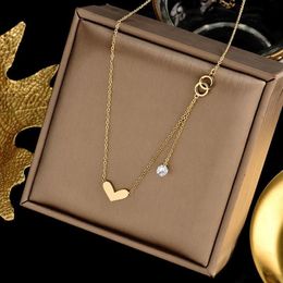 Pendant Necklaces Elegant Temperament Stainless Steel Jewelry Necklace Simple Love Heart Zircon Tassel For Women Jewlery Charms2881