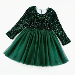 Girl's Dresses Girlymax Winter Christmas Baby Girls Tutu Skirt Hunter Green Sequins Solid Colour Twirl Dress Knee Length Kids Clothing 231204