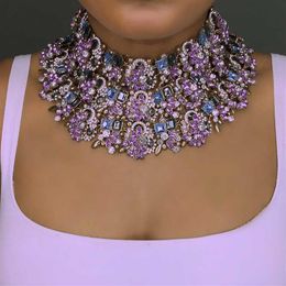 Dvacaman Women Layers Crystal Chain Pendant Necklace Big Statement Necklace Rhinestone Indian Bridal Jewellery Famale Bijoux AI32 X0211F