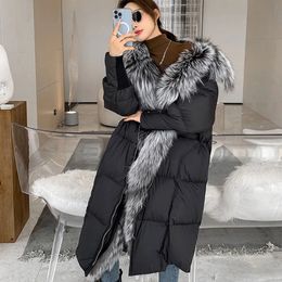 Women's Fur Faux Fur Luxury Winter Coat For Women With Big Fur Collar White Goose Duck Down Jacket Long Brand Real Fur Collar Female Light Outwear 231202