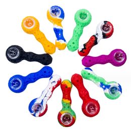 Mini Silicone Smoking Hand Pipes Bubbler Water Pipe Tobacco Spoon Tube With Glass Bowl Metal Dab Tool Wax Dab Rigs