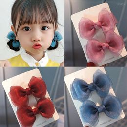 Hair Accessories 2pcs/set Pearl Yarn Bowknot Clips Children Simple Sweet Mesh Hairpin Ornament