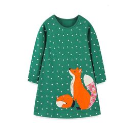 Girl s Dresses Jumping Meters 2 7T Stars Girls Animals Embroidery Children s Clothing Long Sleeve Party Birthday Kids Frocks Costume 231204