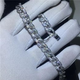 Vecalon Hiphop chian Bracelet pave set 5A Cubic Zirconia White gold filled Party wedding Bracelet for women men Rock Jewelry281P