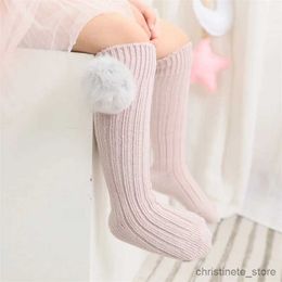 Kids Socks Ladka Kids Girls Socks Cotton Fur Ball Knee High Children's Socks For Girls Winter Warm Knitted Baby Stocking Age for 0-7Years R231204